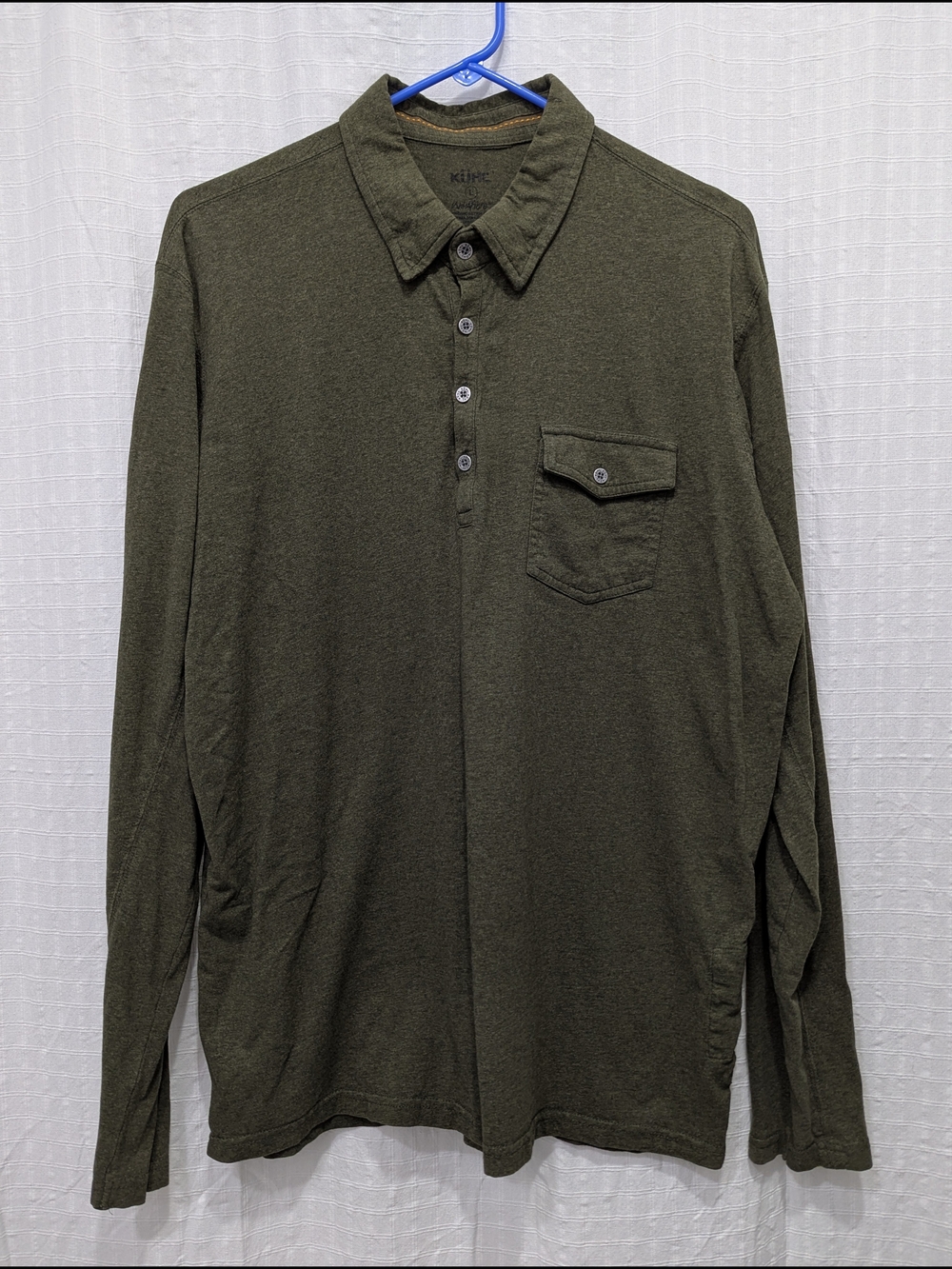 KÜHL Wildfibre Long Sleeve Polo Shirt Olive Green Mens Size Large